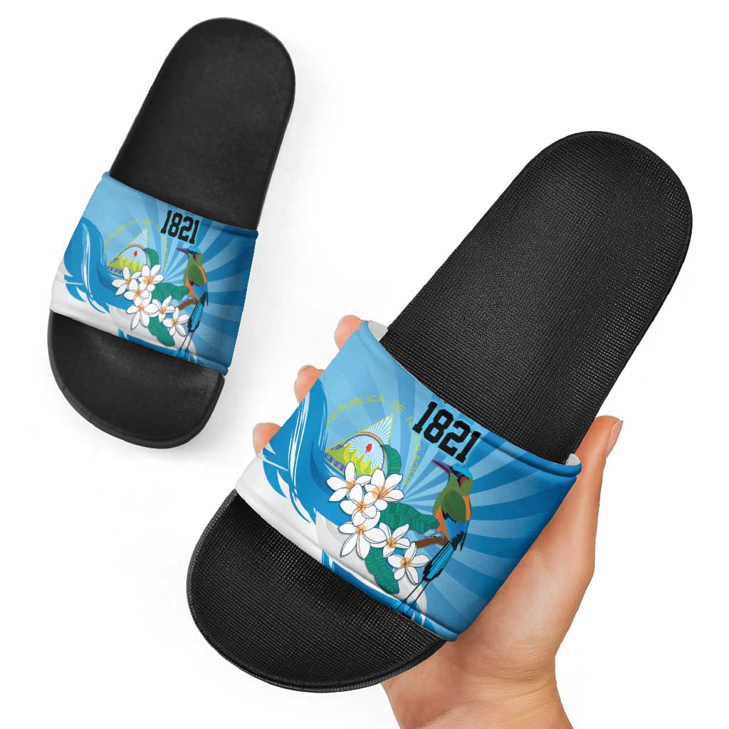 Nicaragua Independence Day Personalized Slide Sandals Since 1821 Proud Guardabarranco Sacuanjoche - Wonder Print Shop