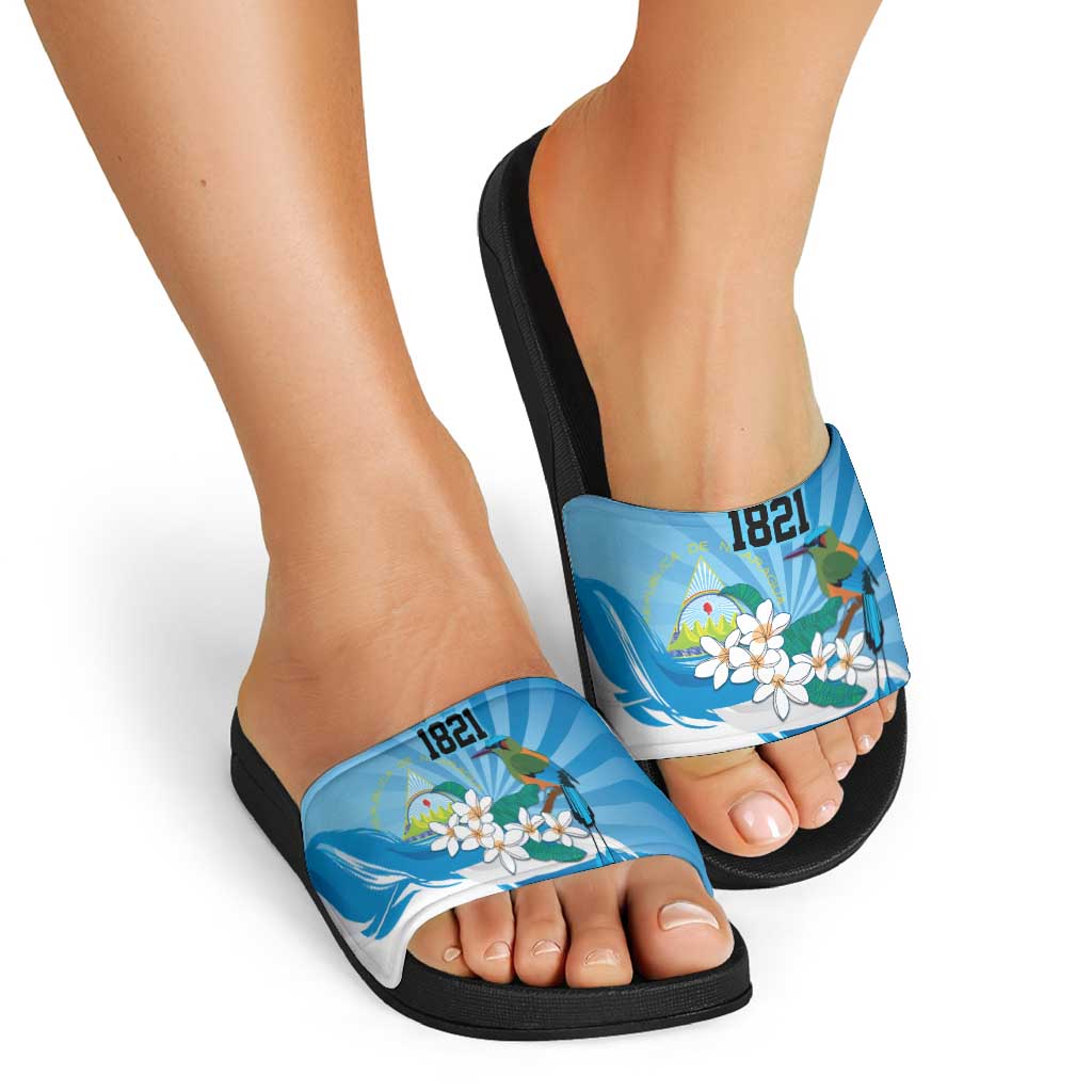Nicaragua Independence Day Personalized Slide Sandals Since 1821 Proud Guardabarranco Sacuanjoche - Wonder Print Shop