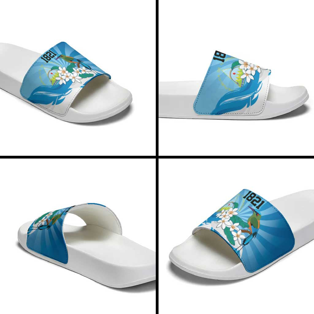 Nicaragua Independence Day Personalized Slide Sandals Since 1821 Proud Guardabarranco Sacuanjoche - Wonder Print Shop