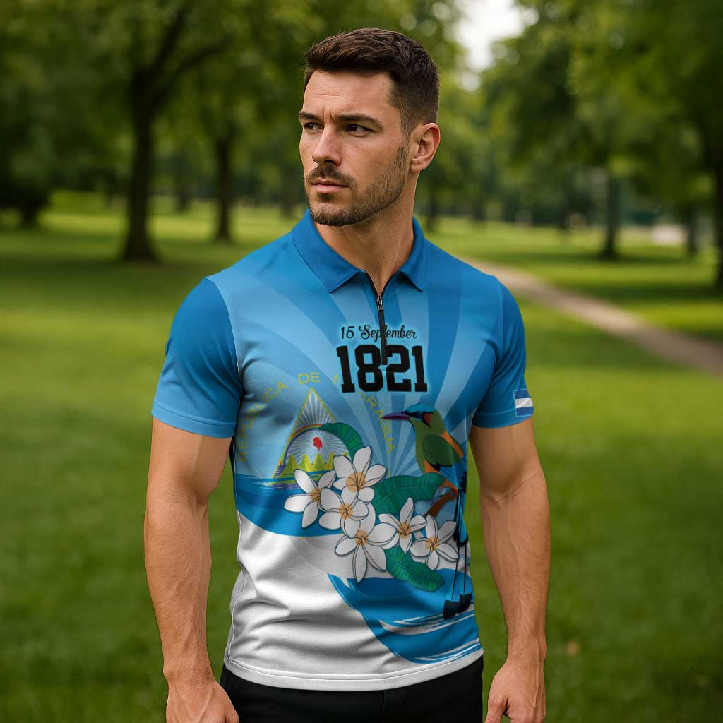 Nicaragua Independence Day Personalized Zipper Polo Shirt Since 1821 Proud Guardabarranco Sacuanjoche - Wonder Print Shop