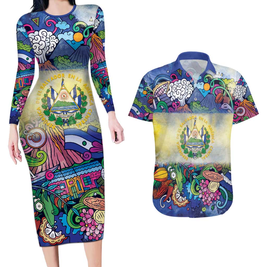El Salvador Couples Matching Long Sleeve Bodycon Dress and Hawaiian Shirt Funny Local Inspired - Wonder Print Shop