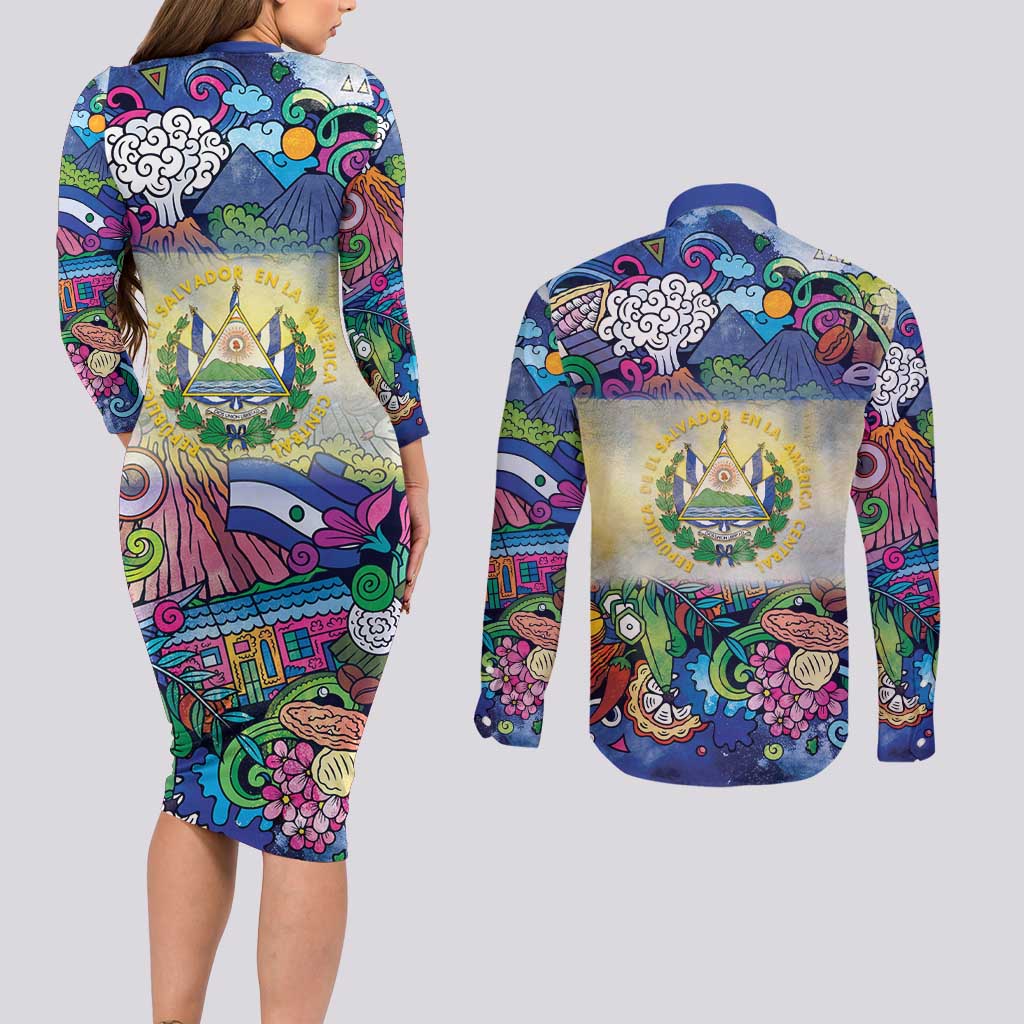 El Salvador Couples Matching Long Sleeve Bodycon Dress and Long Sleeve Button Shirt Funny Local Inspired - Wonder Print Shop