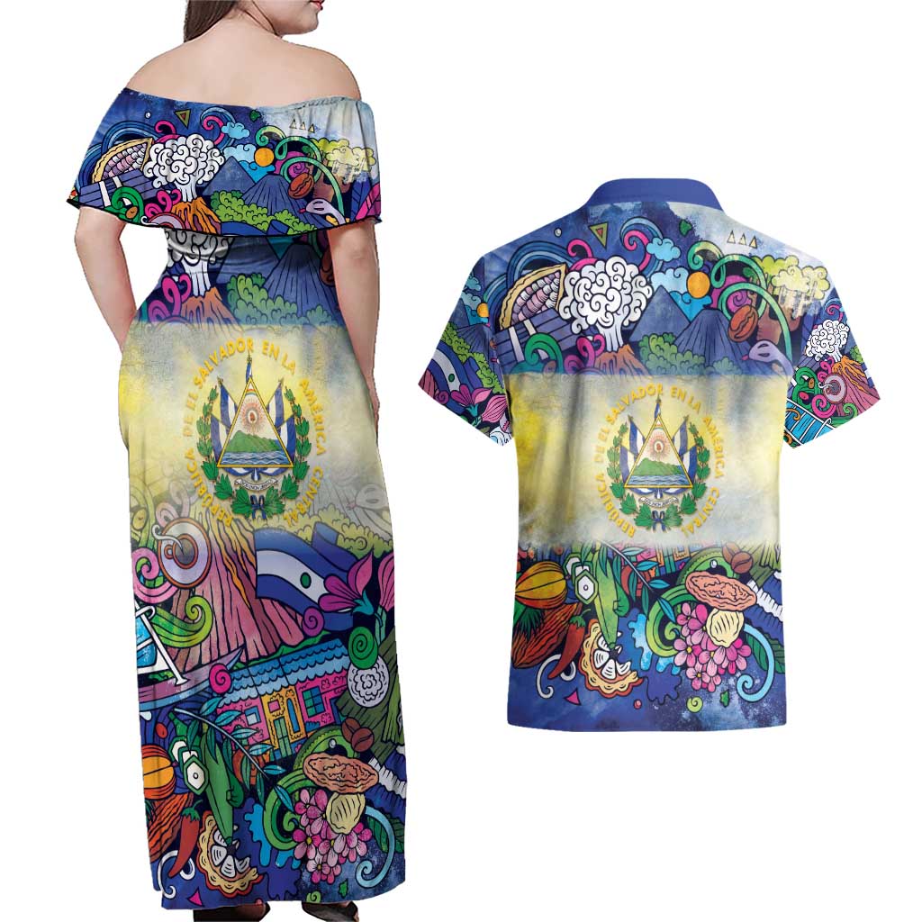 El Salvador Couples Matching Off Shoulder Maxi Dress and Hawaiian Shirt Funny Local Inspired - Wonder Print Shop