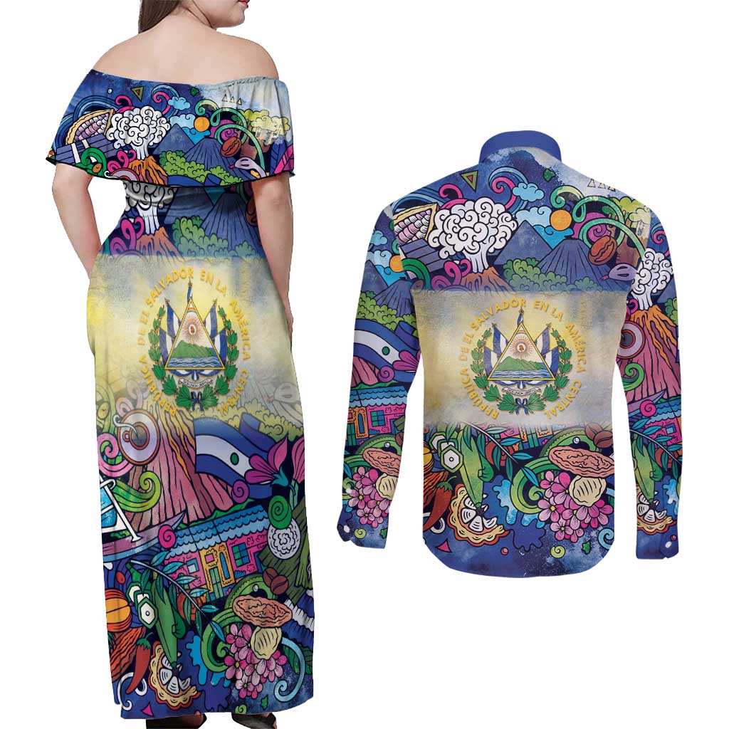 El Salvador Couples Matching Off Shoulder Maxi Dress and Long Sleeve Button Shirt Funny Local Inspired - Wonder Print Shop