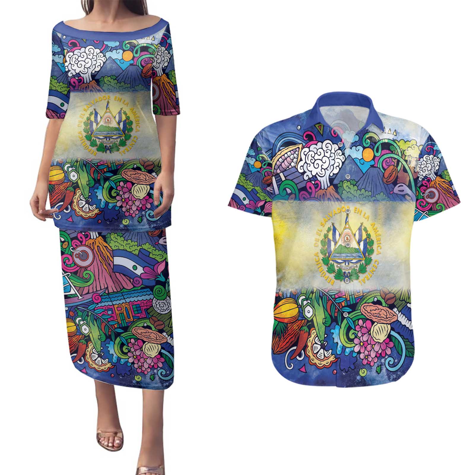 El Salvador Couples Matching Puletasi and Hawaiian Shirt Funny Local Inspired - Wonder Print Shop