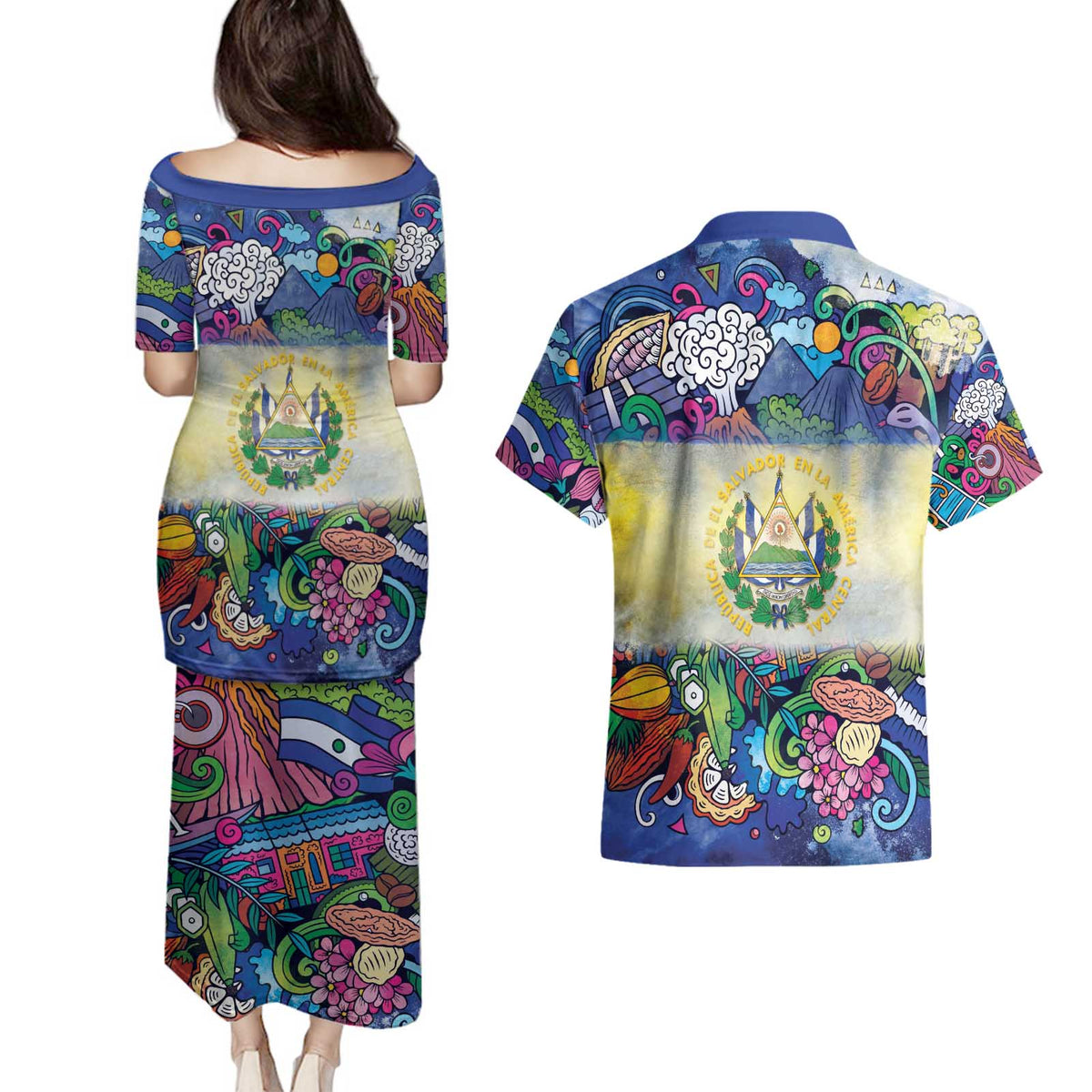 El Salvador Couples Matching Puletasi and Hawaiian Shirt Funny Local Inspired - Wonder Print Shop