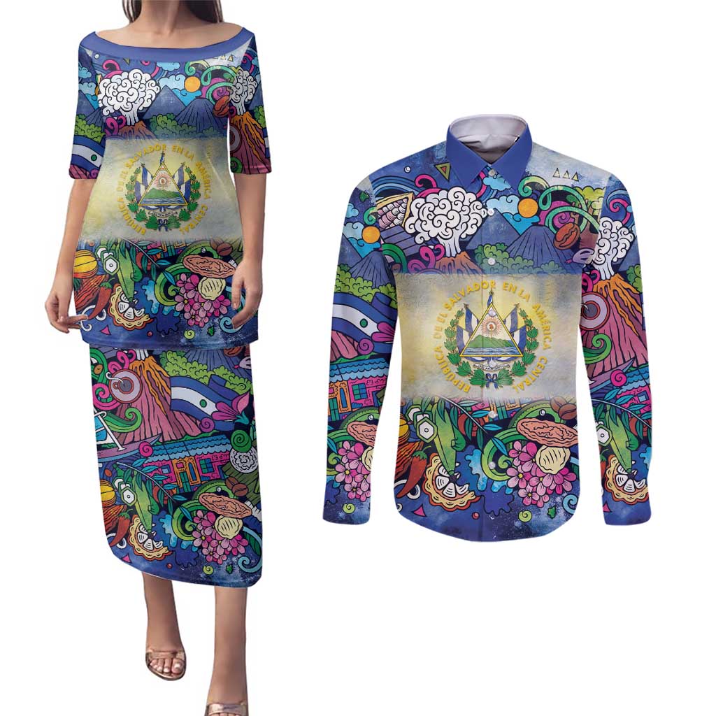 El Salvador Couples Matching Puletasi and Long Sleeve Button Shirt Funny Local Inspired - Wonder Print Shop