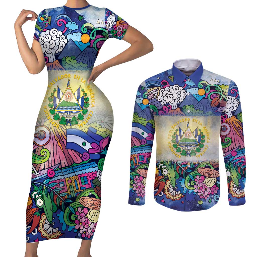 El Salvador Couples Matching Short Sleeve Bodycon Dress and Long Sleeve Button Shirt Funny Local Inspired - Wonder Print Shop