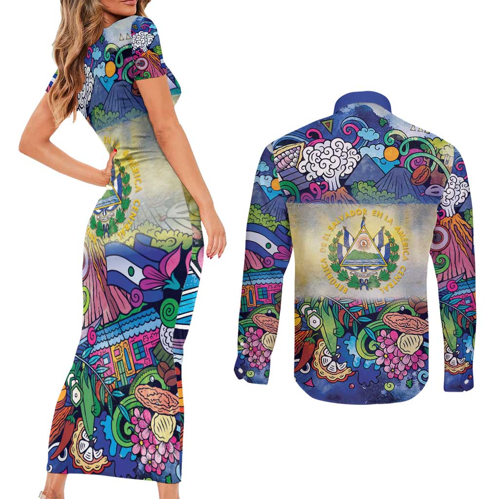 El Salvador Couples Matching Short Sleeve Bodycon Dress and Long Sleeve Button Shirt Funny Local Inspired - Wonder Print Shop