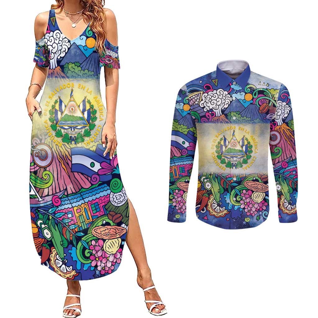 El Salvador Couples Matching Summer Maxi Dress and Long Sleeve Button Shirt Funny Local Inspired - Wonder Print Shop