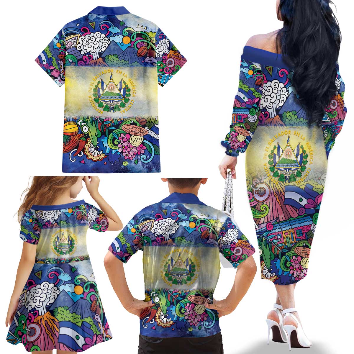 El Salvador Family Matching Off The Shoulder Long Sleeve Dress and Hawaiian Shirt Funny Local Inspired - Wonder Print Shop