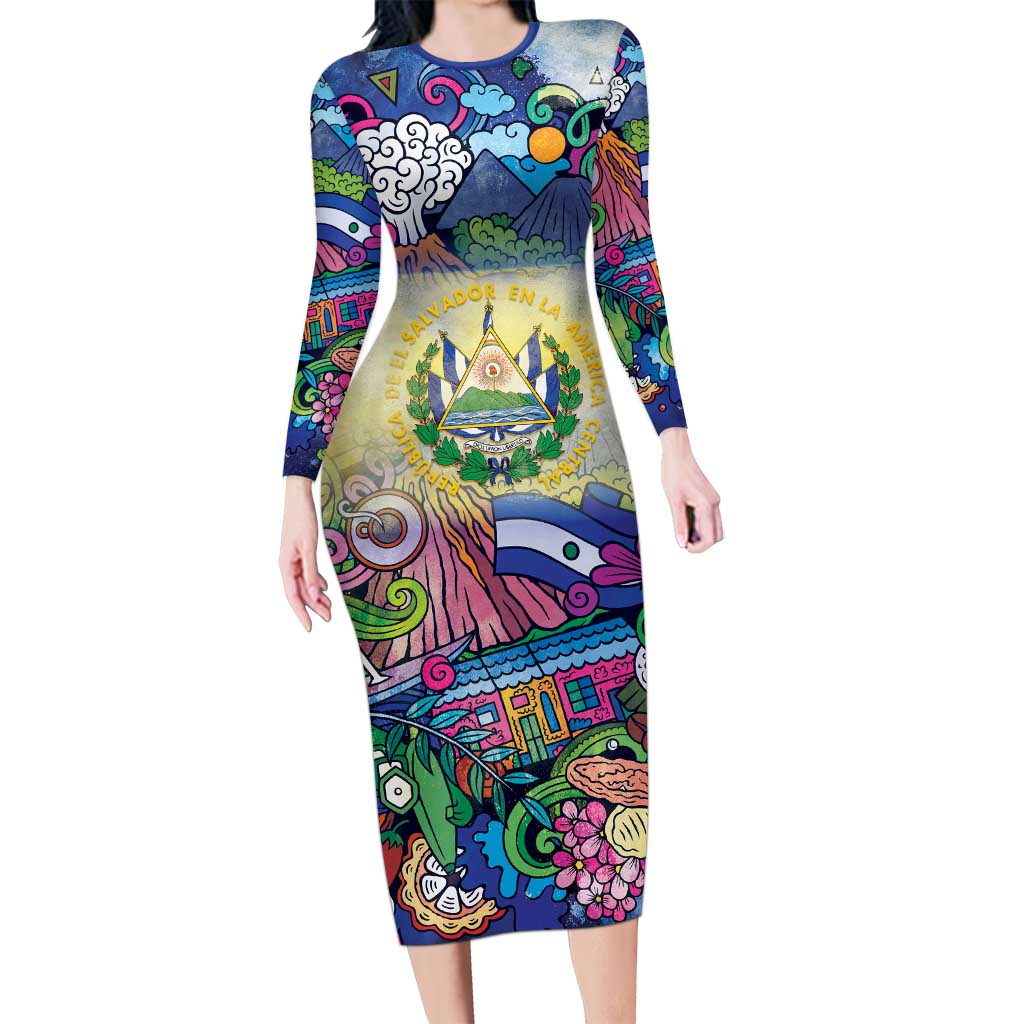 El Salvador Long Sleeve Bodycon Dress Funny Local Inspired - Wonder Print Shop