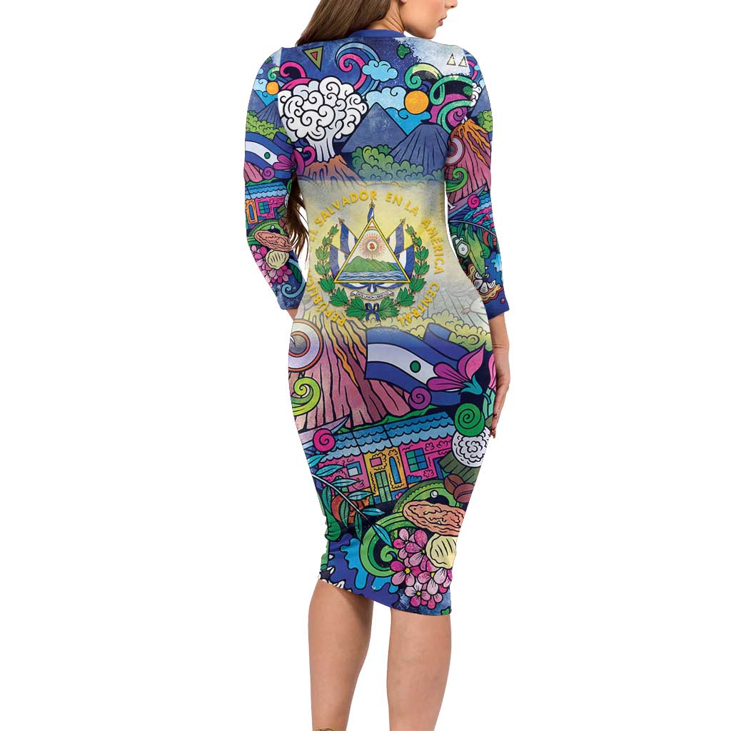 El Salvador Long Sleeve Bodycon Dress Funny Local Inspired - Wonder Print Shop