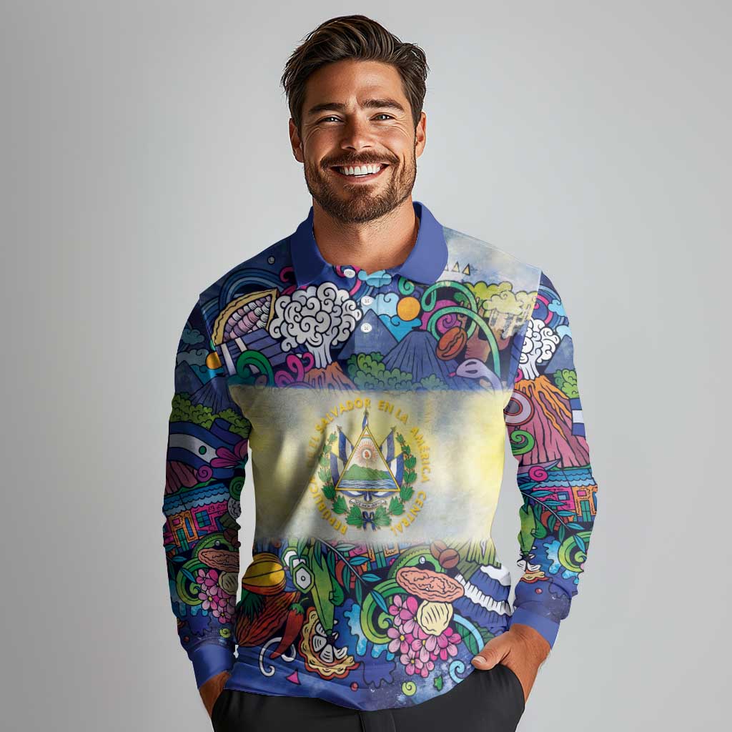El Salvador Long Sleeve Polo Shirt Funny Local Inspired - Wonder Print Shop