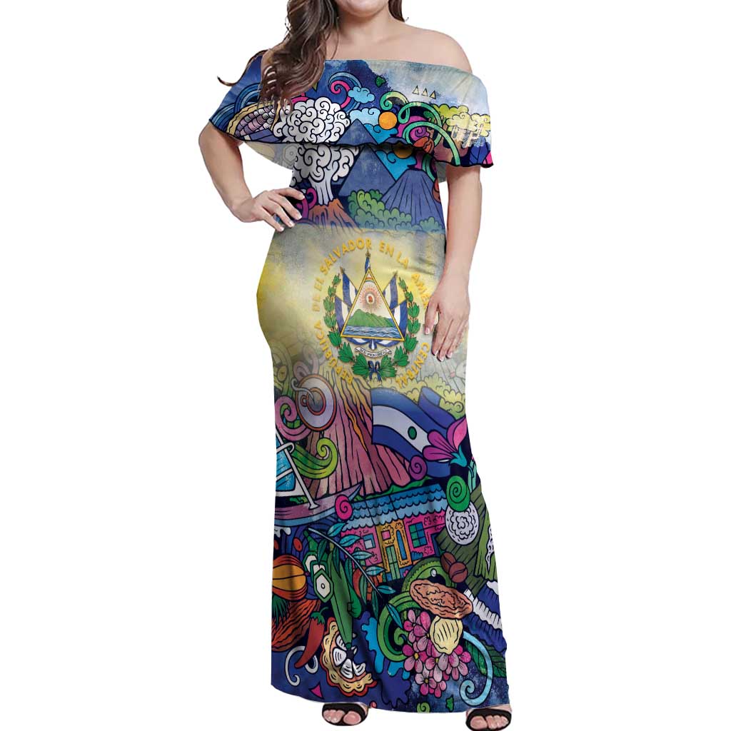 El Salvador Off Shoulder Maxi Dress Funny Local Inspired - Wonder Print Shop