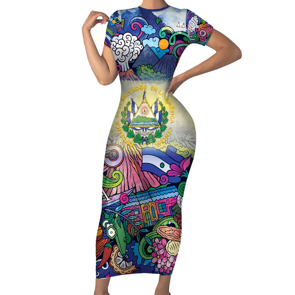 El Salvador Short Sleeve Bodycon Dress Funny Local Inspired - Wonder Print Shop