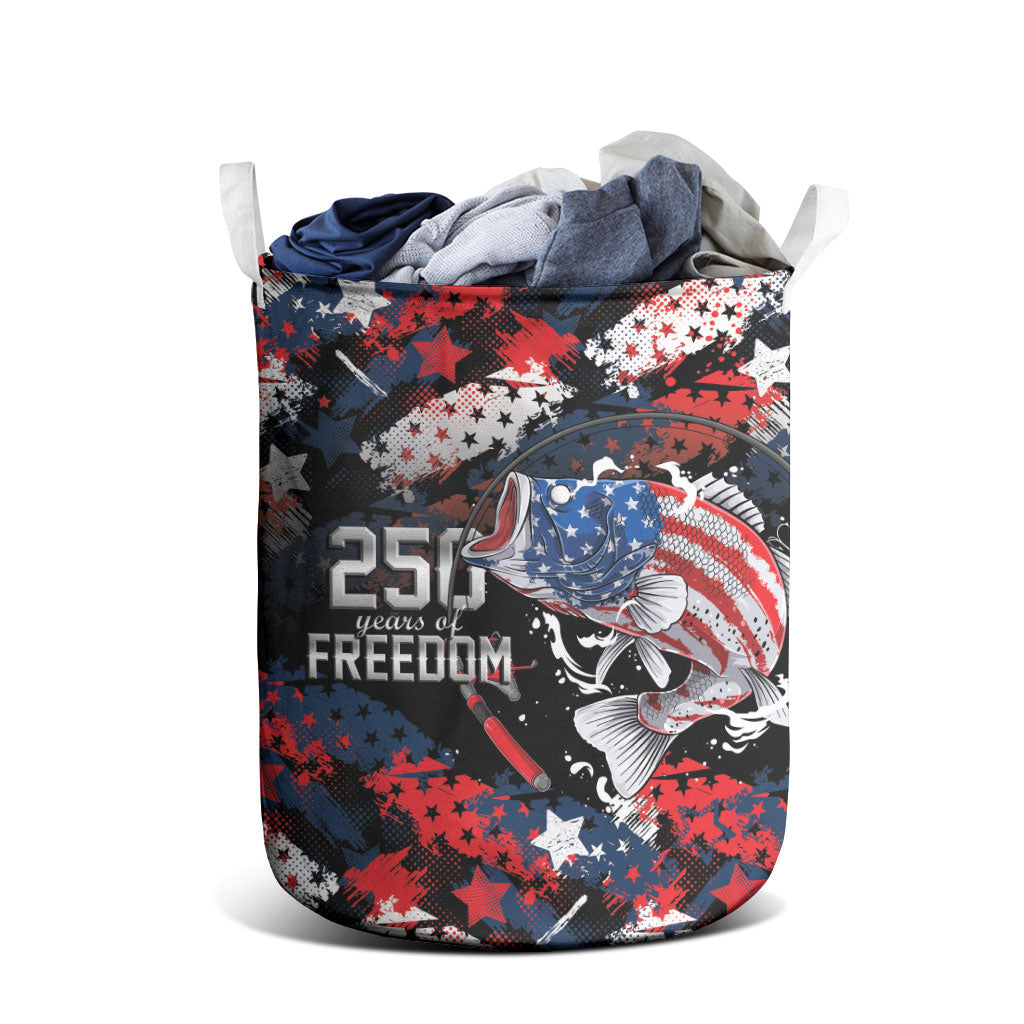 Largemouth Bass Fishing Laundry Basket America 250 Year Freedom