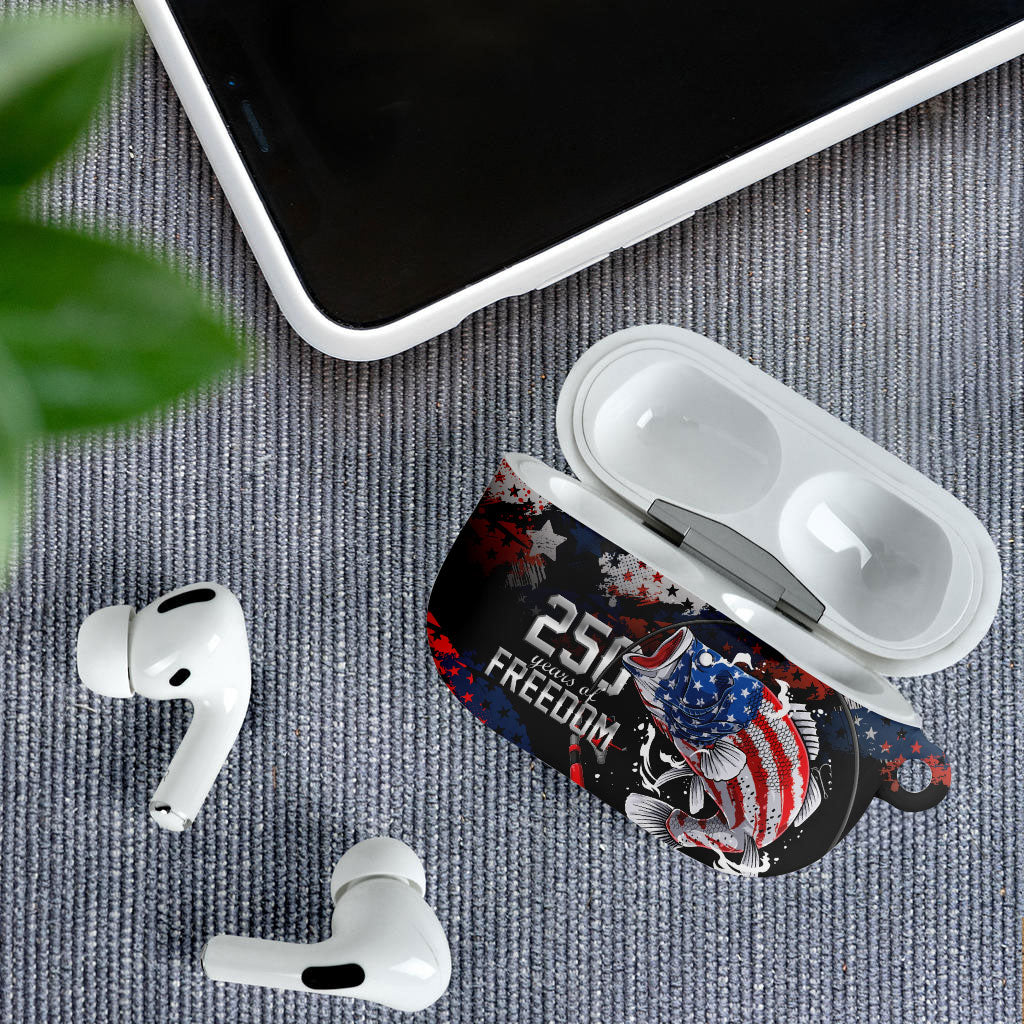 Largemouth Bass Fishing AirPods Case America 250 Year Freedom