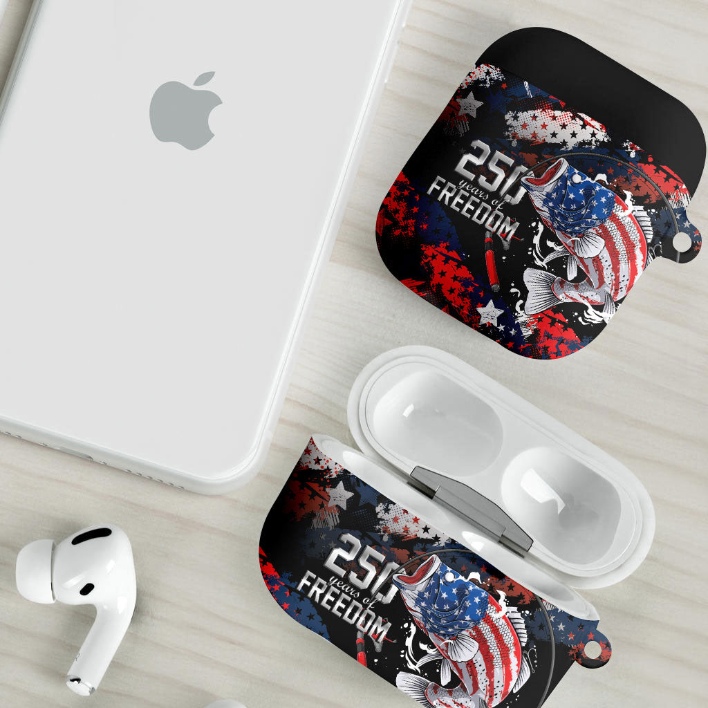 Largemouth Bass Fishing AirPods Case America 250 Year Freedom