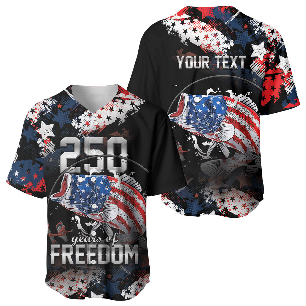 Personalized Largemouth Bass Fishing Baseball Jersey America 250 Year Freedom