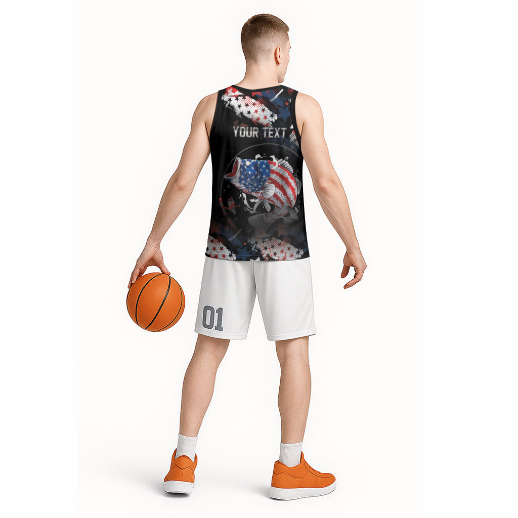 Personalized Largemouth Bass Fishing Basketball Jersey America 250 Year Freedom