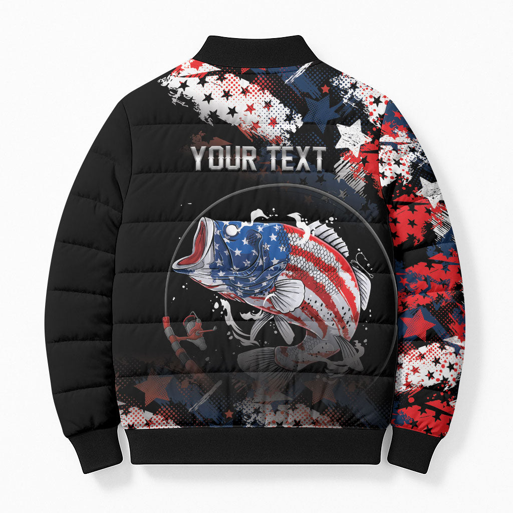 Personalized Largemouth Bass Fishing Bomber Puffer Jacket America 250 Year Freedom