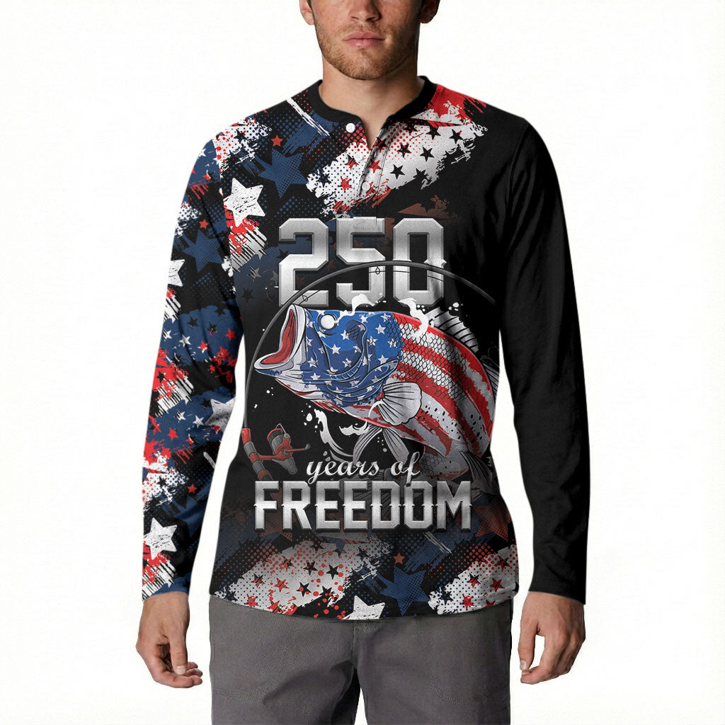 Personalized Largemouth Bass Fishing Button Sweatshirt America 250 Year Freedom