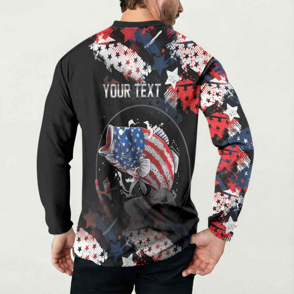 Personalized Largemouth Bass Fishing Button Sweatshirt America 250 Year Freedom
