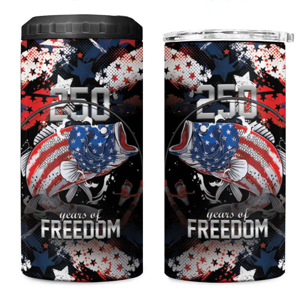 Personalized Largemouth Bass Fishing 4 in 1 Can Cooler Tumbler America 250 Year Freedom