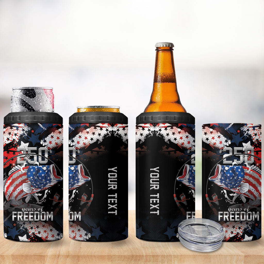 Personalized Largemouth Bass Fishing 4 in 1 Can Cooler Tumbler America 250 Year Freedom
