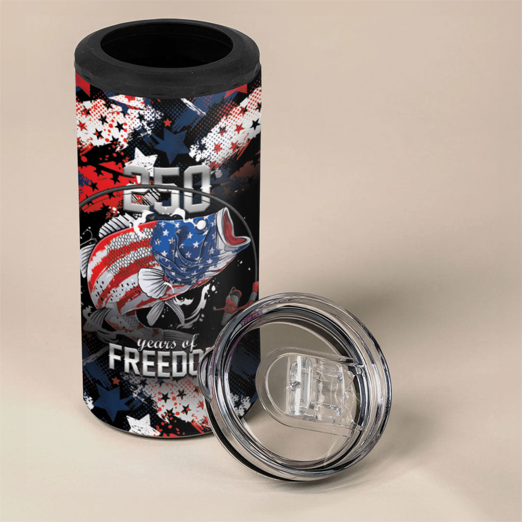 Personalized Largemouth Bass Fishing 4 in 1 Can Cooler Tumbler America 250 Year Freedom