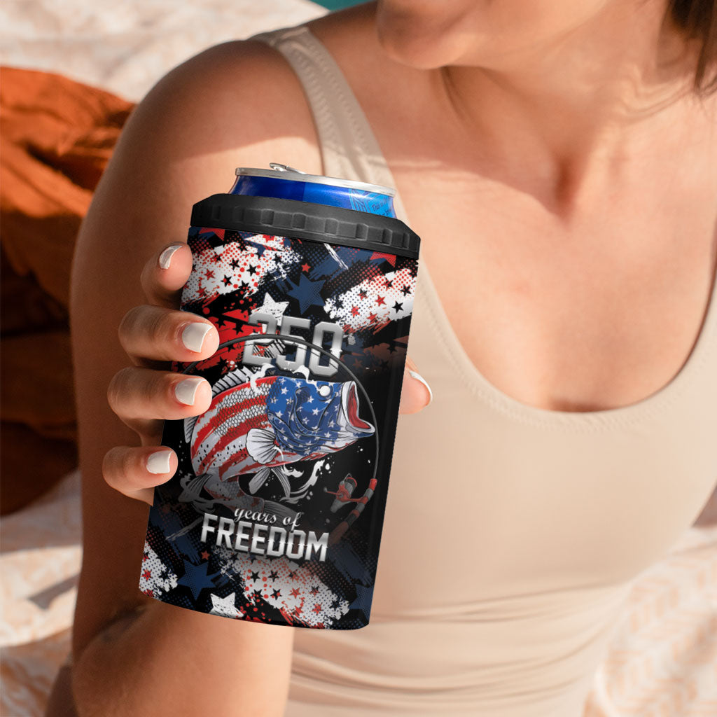 Personalized Largemouth Bass Fishing 4 in 1 Can Cooler Tumbler America 250 Year Freedom
