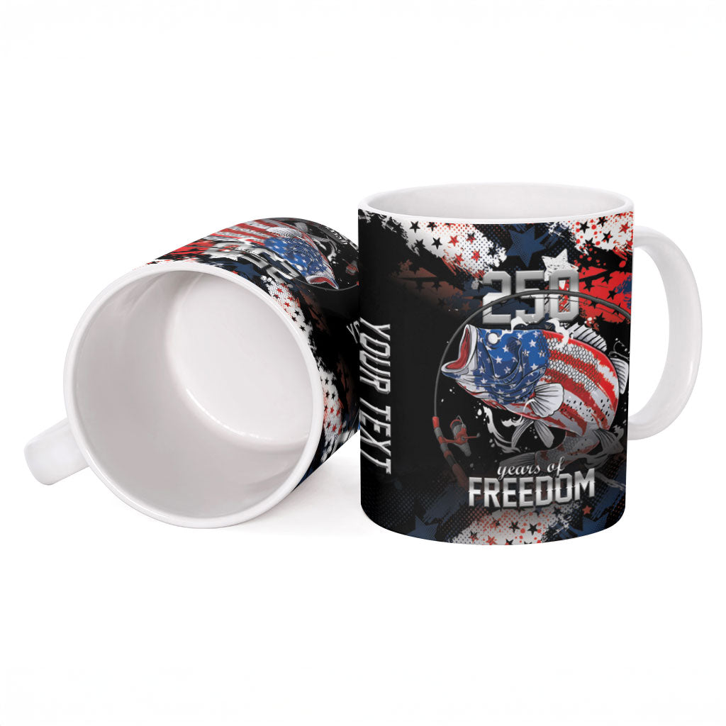 Personalized Largemouth Bass Fishing Ceramic Mug America 250 Year Freedom