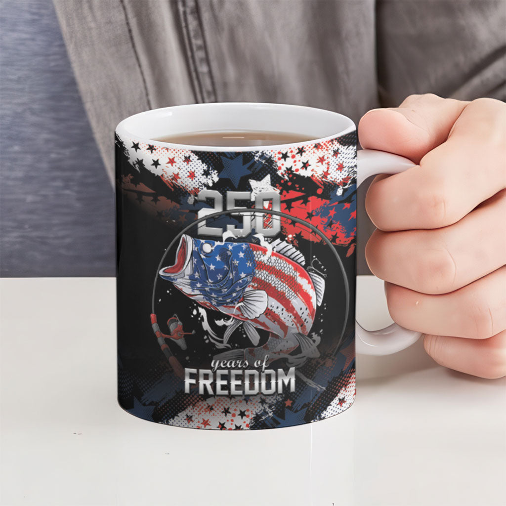 Personalized Largemouth Bass Fishing Ceramic Mug America 250 Year Freedom