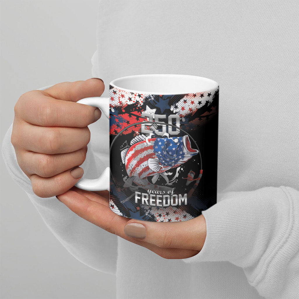 Personalized Largemouth Bass Fishing Ceramic Mug America 250 Year Freedom