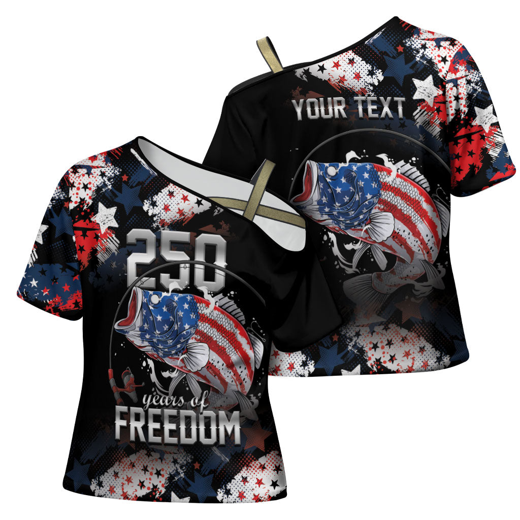 Personalized Largemouth Bass Fishing Cross Shoulder Shirt America 250 Year Freedom