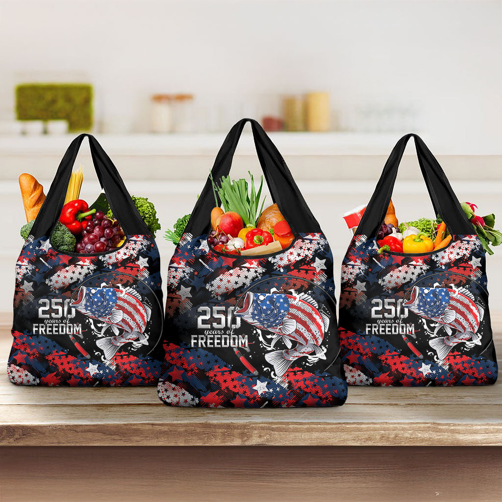 Largemouth Bass Fishing Grocery Bag America 250 Year Freedom