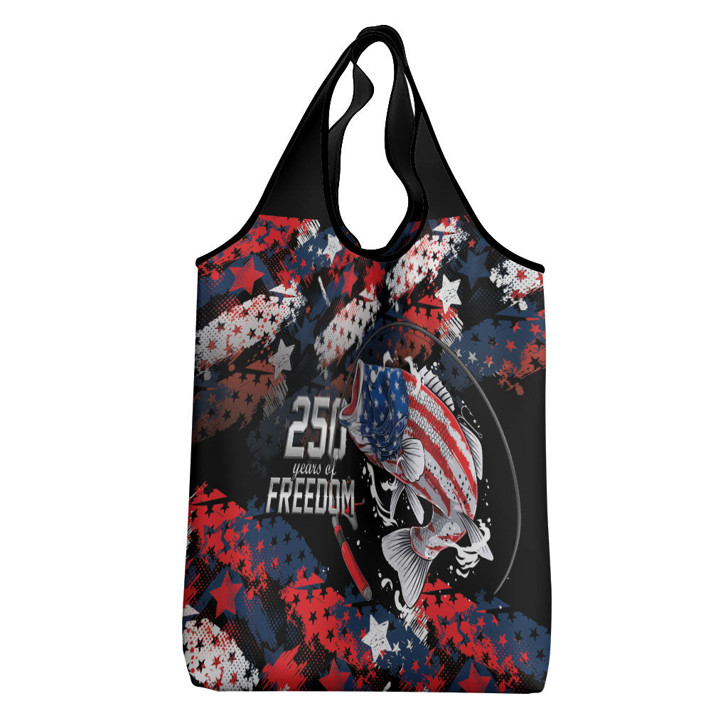 Largemouth Bass Fishing Grocery Bag America 250 Year Freedom
