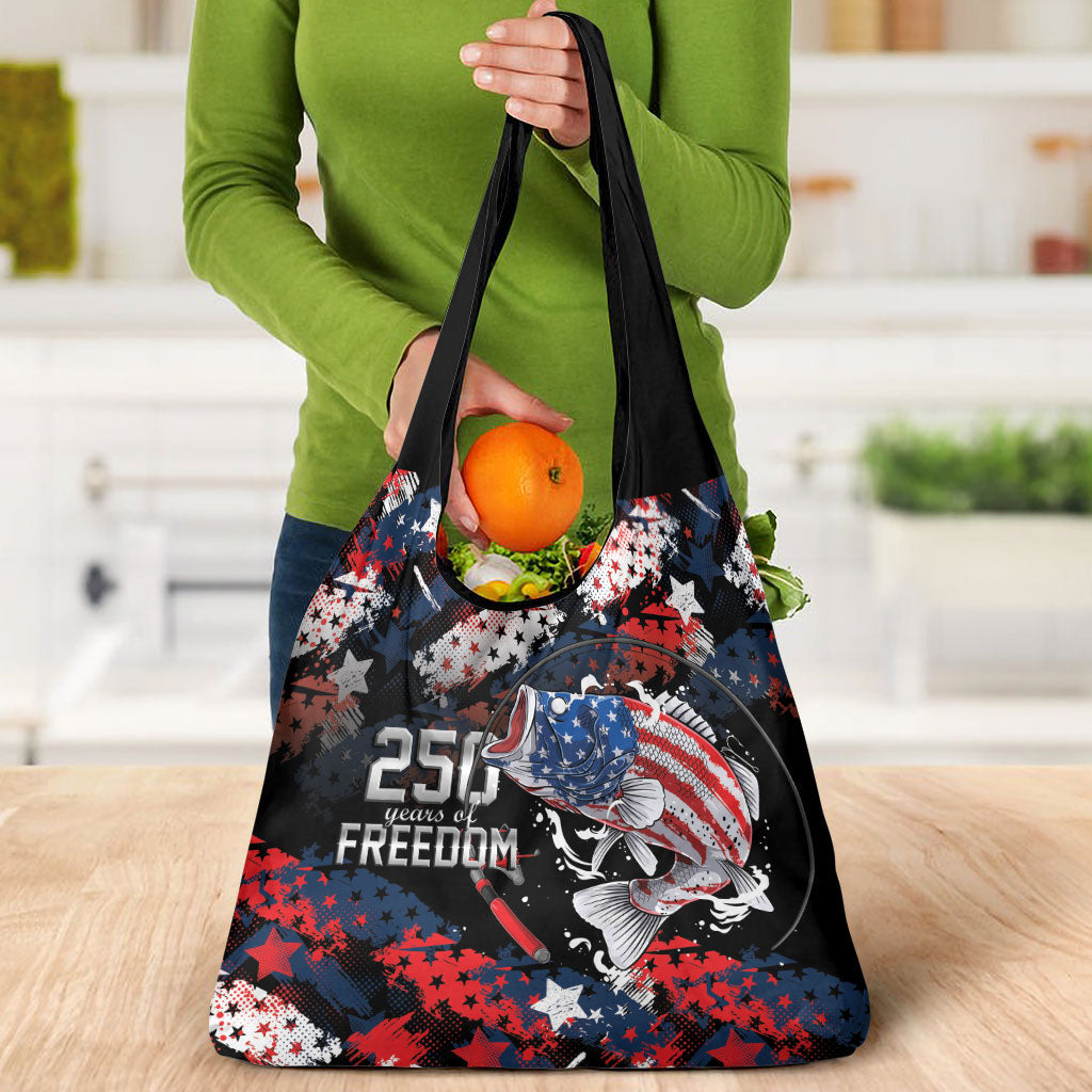 Largemouth Bass Fishing Grocery Bag America 250 Year Freedom