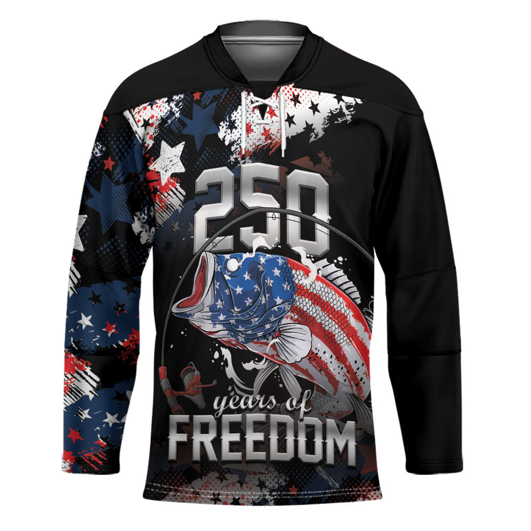 Personalized Largemouth Bass Fishing Hockey Jersey America 250 Year Freedom