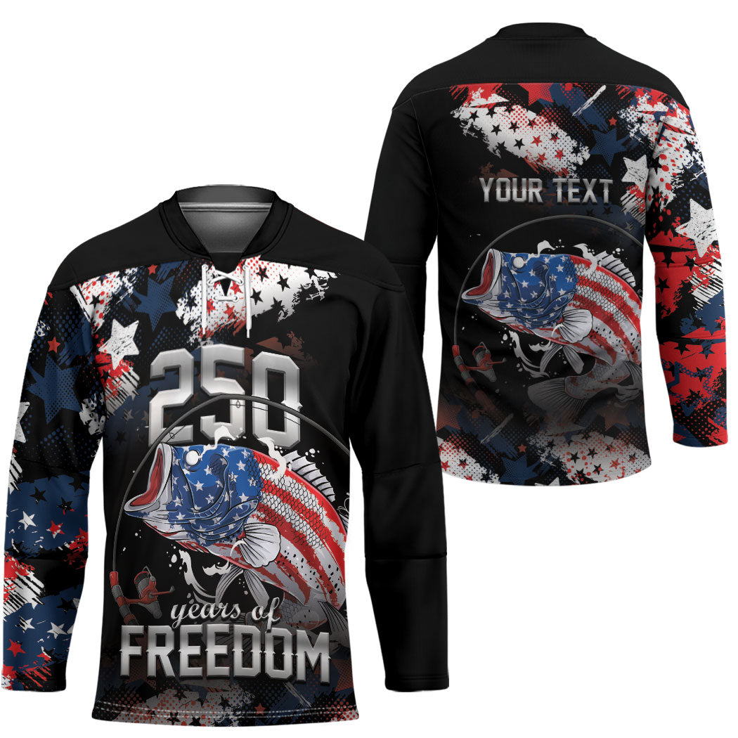 Personalized Largemouth Bass Fishing Hockey Jersey America 250 Year Freedom