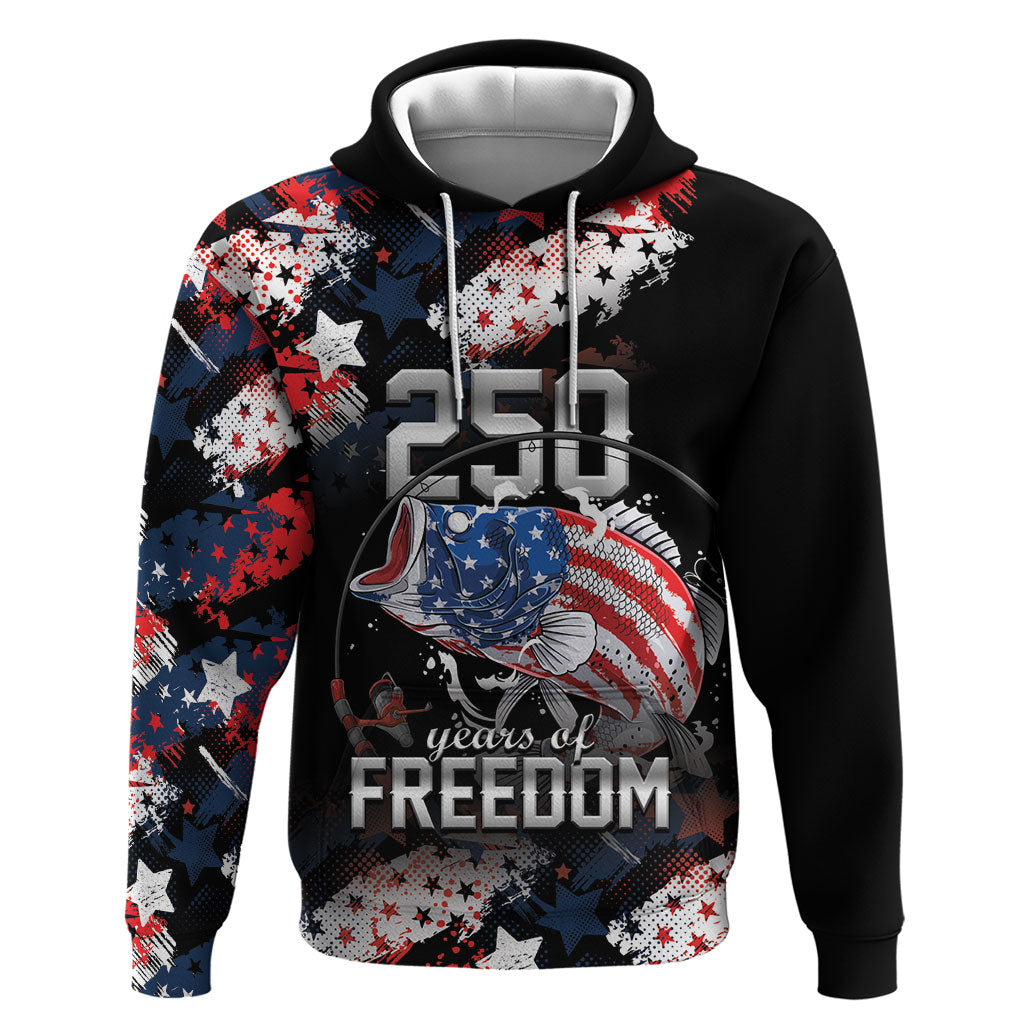Personalized Largemouth Bass Fishing Hoodie America 250 Year Freedom