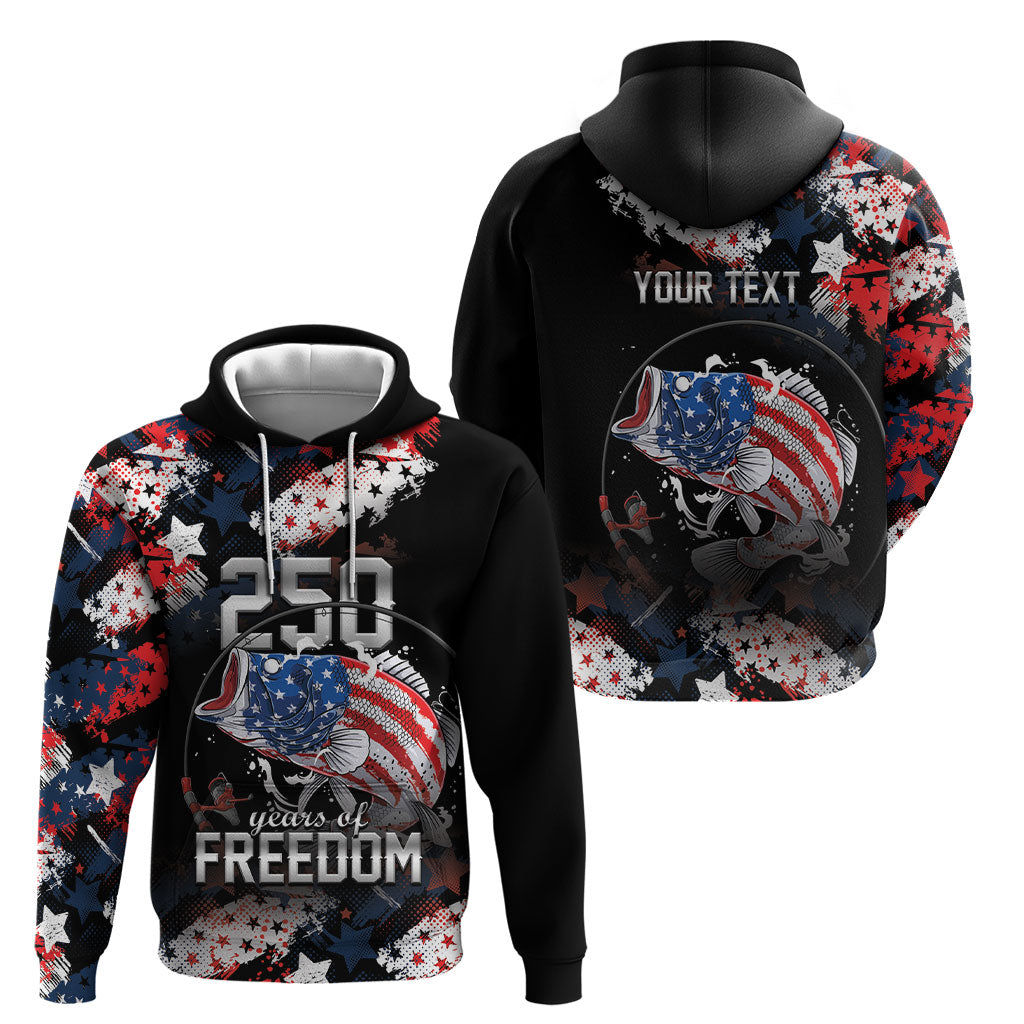 Personalized Largemouth Bass Fishing Hoodie America 250 Year Freedom