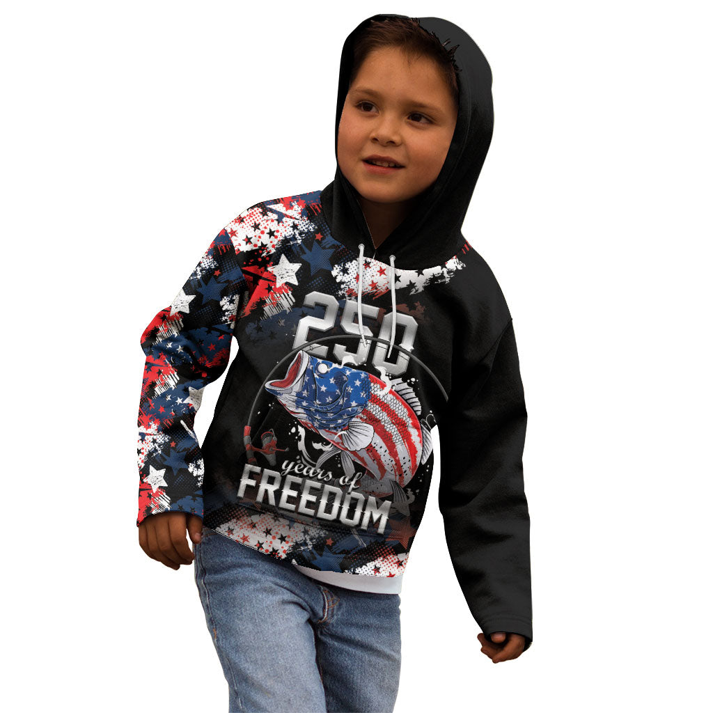 Personalized Largemouth Bass Fishing Kid Hoodie America 250 Year Freedom