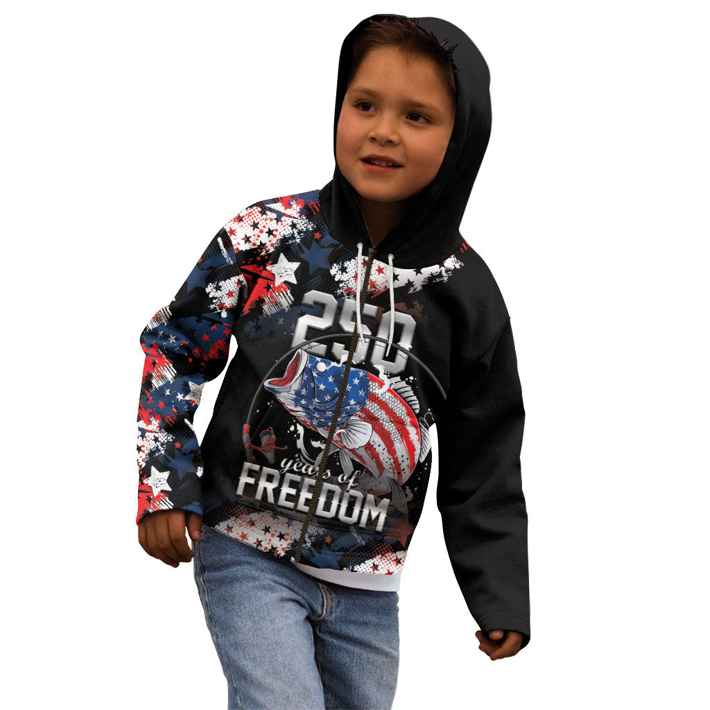 Personalized Largemouth Bass Fishing Kid Hoodie America 250 Year Freedom