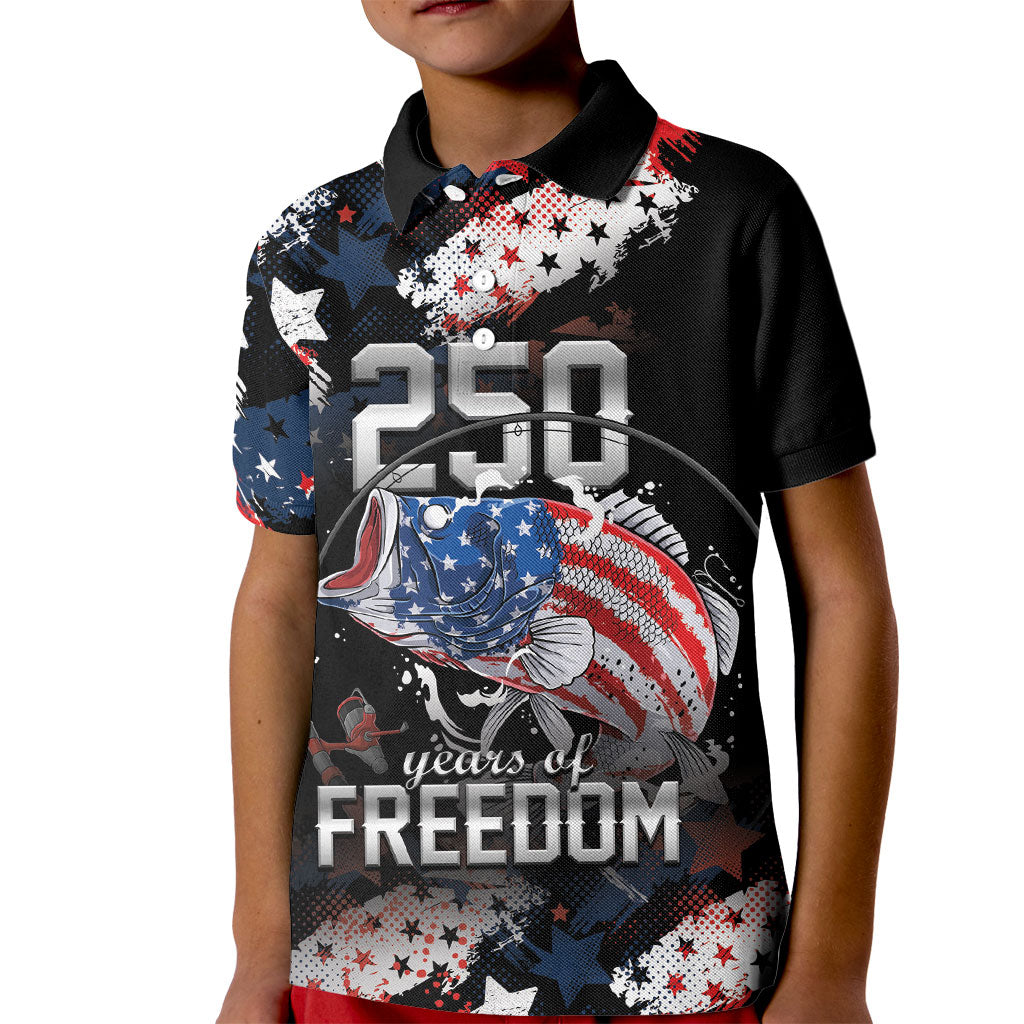 Personalized Largemouth Bass Fishing Kid Polo Shirt America 250 Year Freedom