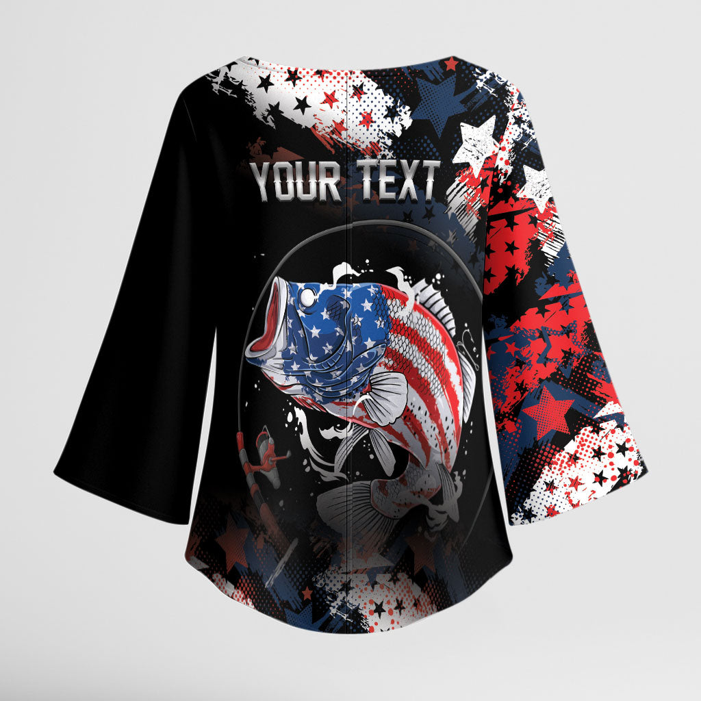 Personalized Largemouth Bass Fishing Kimono Sleeve Blouse America 250 Year Freedom