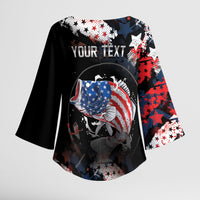 Personalized Largemouth Bass Fishing Kimono Sleeve Blouse America 250 Year Freedom