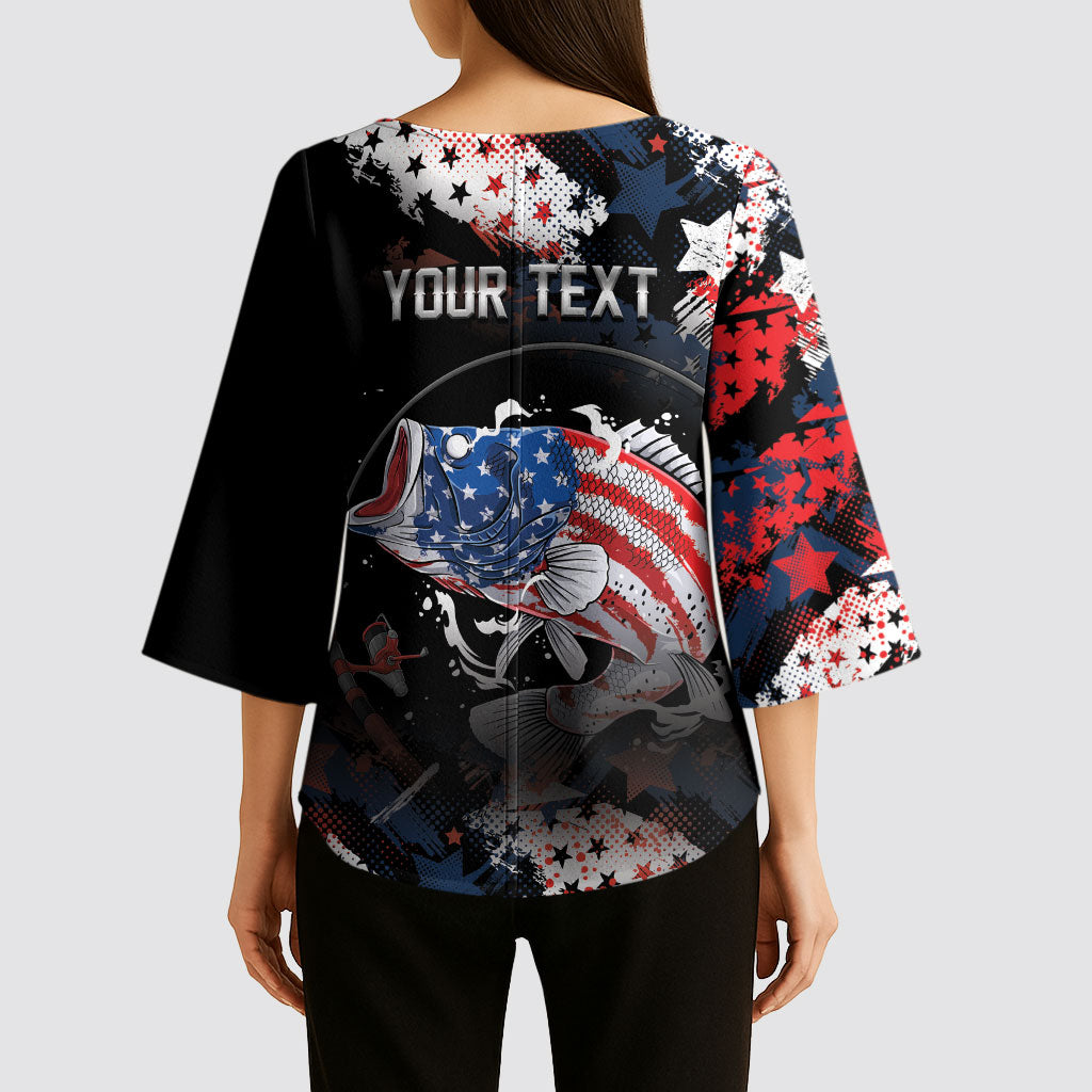 Personalized Largemouth Bass Fishing Kimono Sleeve Blouse America 250 Year Freedom