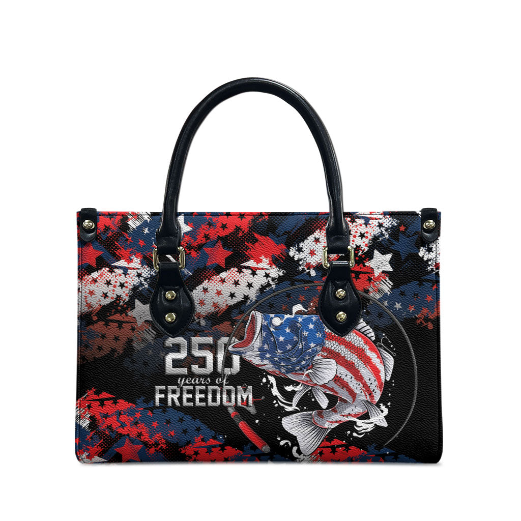 Largemouth Bass Fishing Leather Bag America 250 Year Freedom